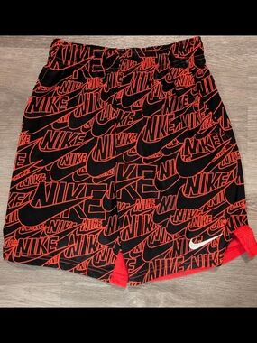 Nike Black and Red Allover Logo Athletic Shorts